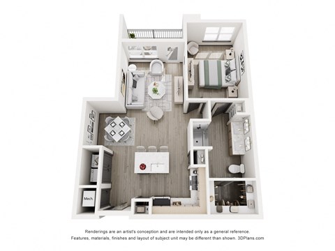 Floor plan for 1 bed, 1 bath, 824 sqft